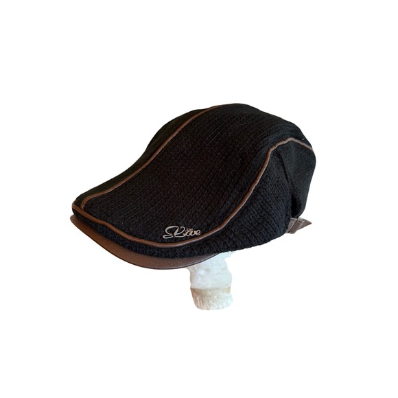 Jamont Other - Jamont Flat Cap Black Brown Ribbed Knit Ivy Newsboy Hat Adjustable Side Straps